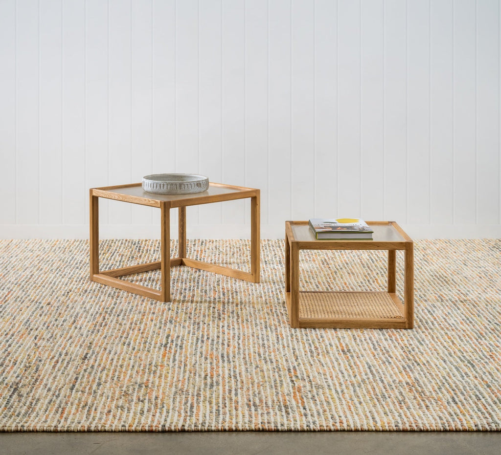 Forest Nest of Oak & Rattan Glass Coffee Tables