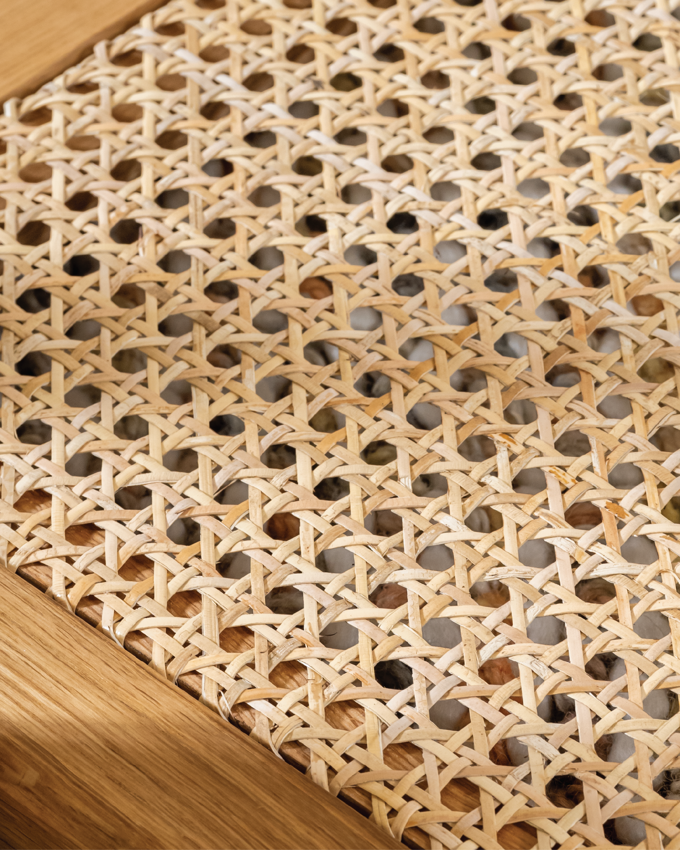 Forest Nest of Oak & Rattan Glass Coffee Tables