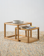 Forest Nest of Oak & Rattan Glass Coffee Tables
