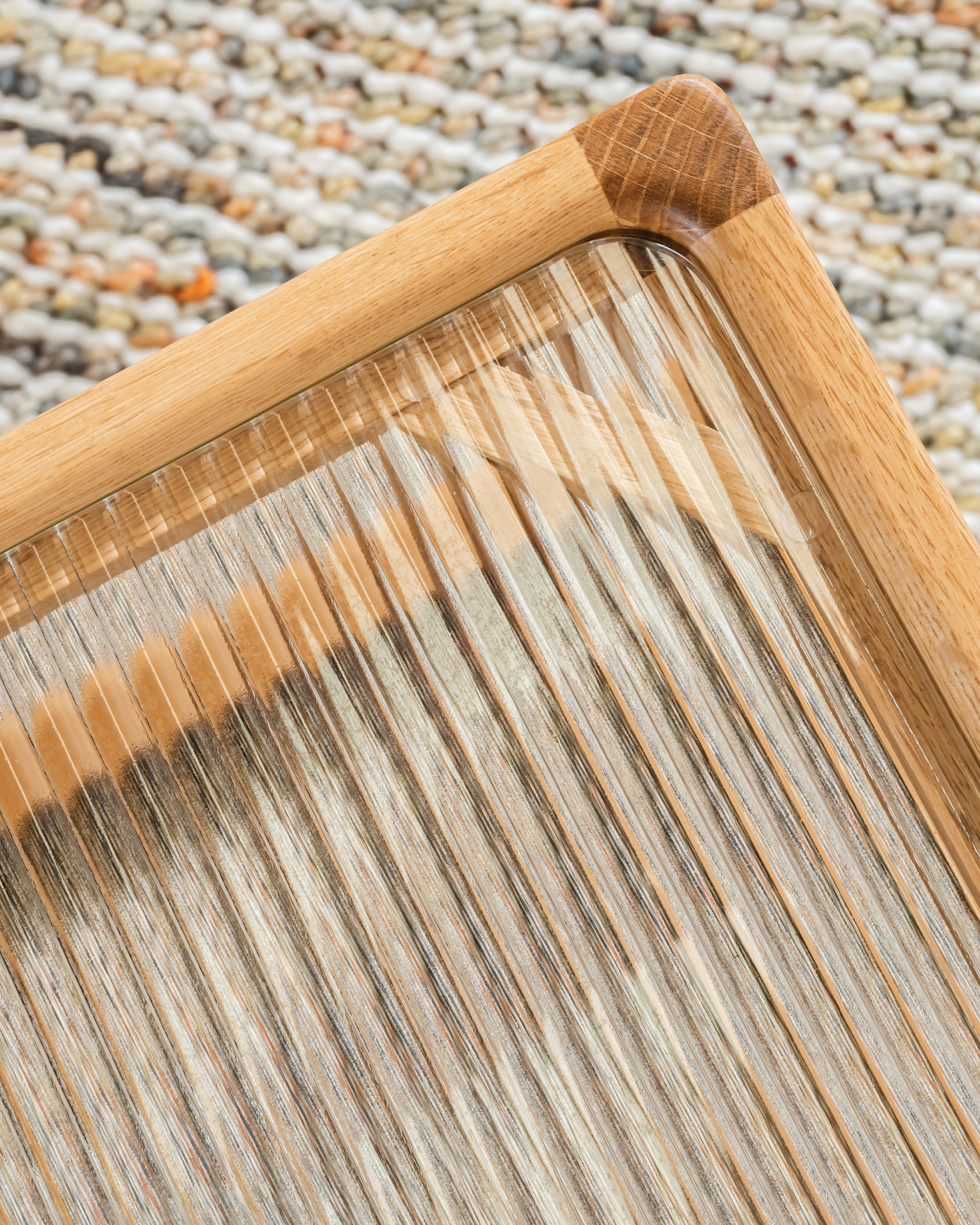 Forest Nest of Oak & Rattan Glass Coffee Tables