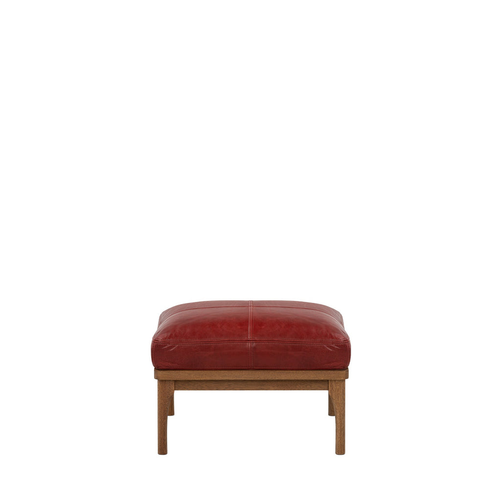 Den Footstool (Walnut Frame/Red Leather)