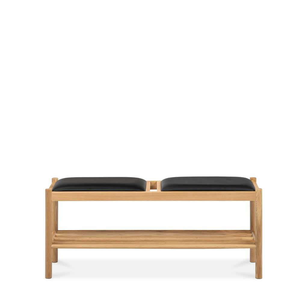 Forest Oak Bench - Black Leather
